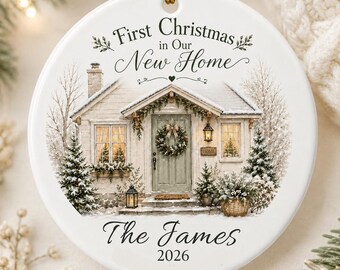 First Christmas in Our New Home Ceramic Ornament | Personalized Name & Year