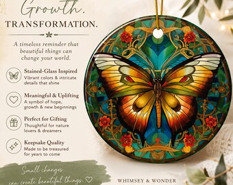 Elegant Stained Glass Look Butterfly Ornament, Nature-Inspired Keepsake for Spring, Ceramic Ornaments, 2-Side Print,