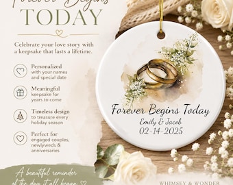 Personalized Wedding Ornament: Ceramic Keepsake, Names & Date