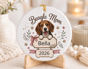 Personalized Beagle Mom Ornament, Custom Beagle Dog Name Ornament, Dog Mom Christmas Gift