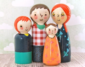 Family Peg Dolls by Walter Silva, Modern Toys, Heirloom Handmade Toys, Family, Doll House, playtime, handmade, non toxic toys, art dolls