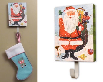Stocking Holder with Vintage Santa Claus Christmas children's Book pages, Decoupage Jingle Bells Golden Books