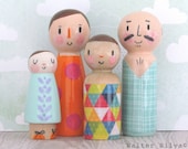Spring Family Peg Dolls, Modern Pastel trendy Handmade Toys, Birthday Gift for Toddler, Wooden Doll Set, Miniature, Little People, Dolls 4pc
