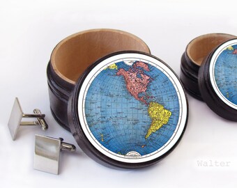 World Globe Pill Box, World Map Vitamin Box, Lined Wooden Ring Box, North America Map themed Box, World Vacation Traveler, Cufflinks Box