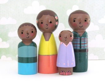 Brown Peg Doll Family, Black Lives Matter, Handmade Toys, little wooden people, miniature black dolls