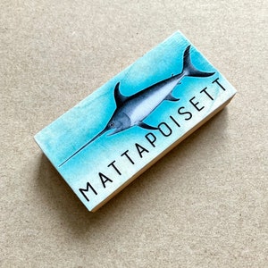 Mattapoisett Swordfish rectangular wooden refrigerator magnet, Massachusetts Souvenirs