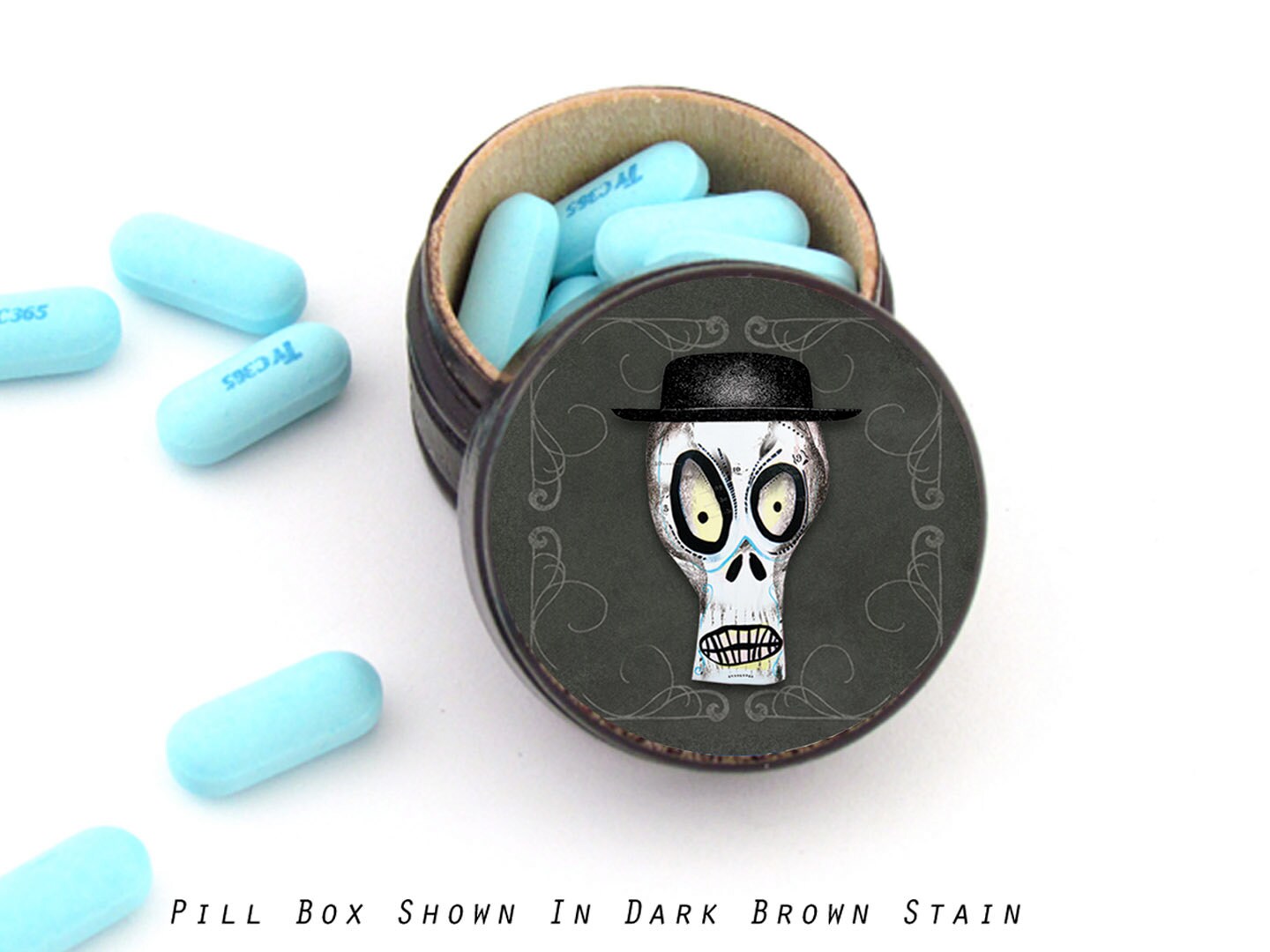 Skull with Bowler Hat Pill Box Skull Non Toxic Vitamin Box Etsy
