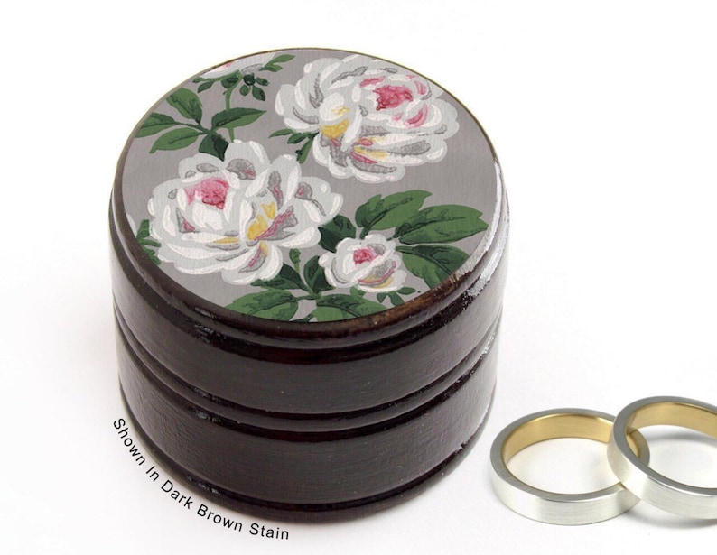 Non Toxic PillVitamin Box Mother/'s Day Jewelry Gift Box Circular Lined Ring Box, White Roses Floral Wallpaper Wooden Storage Box