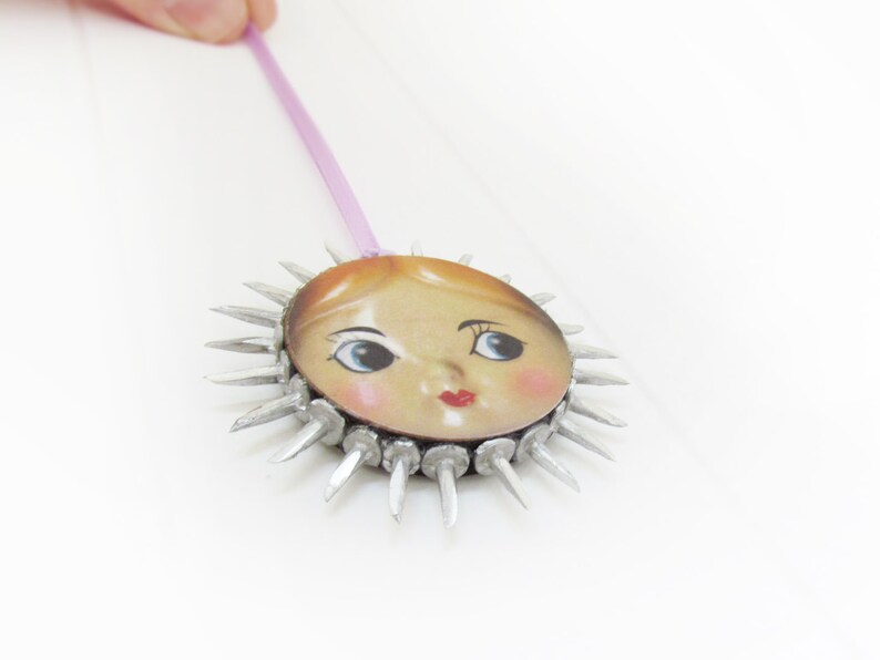 Doll Face Tree Ornament Mixed Media Holiday Keepsake Sun image 1