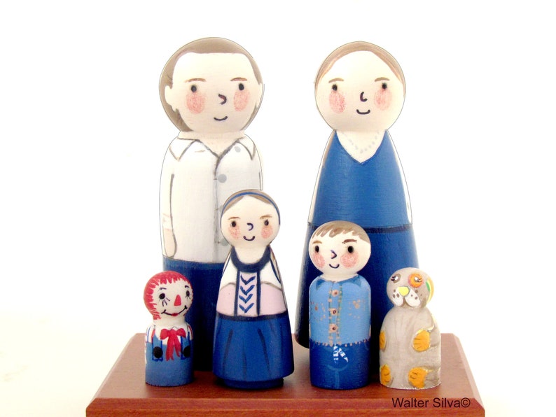 Custom Peg Doll Family Set, Unique Wooden Family Portrait Painted Personalized Peg Dolls Wooden Toys, Made to Order Doll Family, handmade 画像 3