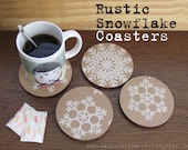 Snowflake Wood Drink Coasters Set of four - Rustic Laser Cut Coasters S/4 - Handmade Gift Coasters - Rustic Decor Drink Coasters
