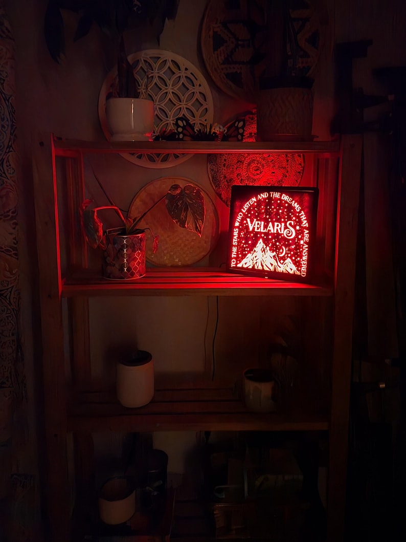 ACOTAR | Lampka nocna | Nocny dwór | Książkowy | Maasverse | Półka na książki | Podświetlany szyld | Booktok | Gadżety z książkami fantasy | Dekoracje literackie | Romans zdjęcie 8