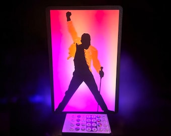 Sylwetka Freddiego Mercury'ego | Queen | Klasyczny rock | Lightbox | Druk 3D | Dekoracja pokoju | Zespół rockowy | Popkultura | Lampka nocna LED | Muzyka