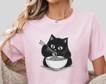 Ramen Cat Shirt: Funny Japanese Noodle Cat Graphic Tee