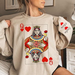 Personalized Queen of Hearts Valentine Custom Sweatshirt, Custom Gift Mom Sweater, Custom Name Valentine Gift, Galentines Shirt Kids Names