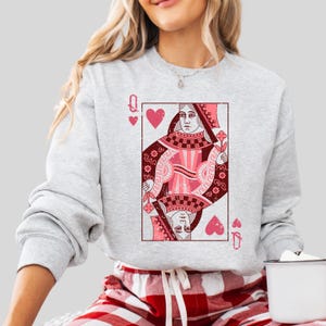 Queen of Hearts Custom Sweatshirt, Valentines Day Trendy Sweater, Personalized Gift for Mom, Wife, Galentines Day Matching Shirt