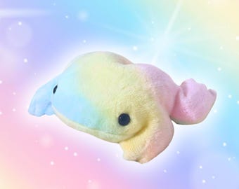 Handmade Rainbow Frog Plush Beanie: Sensory Stuffed Animal Weighted