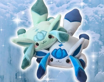 Handmade Glaceon Fan-made Plush Beanie: Handmade Sensory Stuffed Animal Weighted