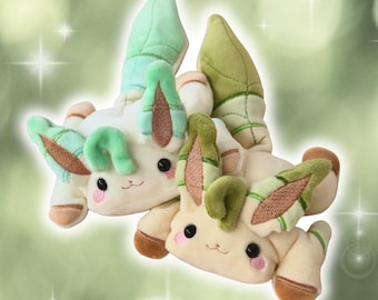 Handmade Leafeon Fan-made Plush Beanie: Handmade Sensory Stuffed Animal Weighted