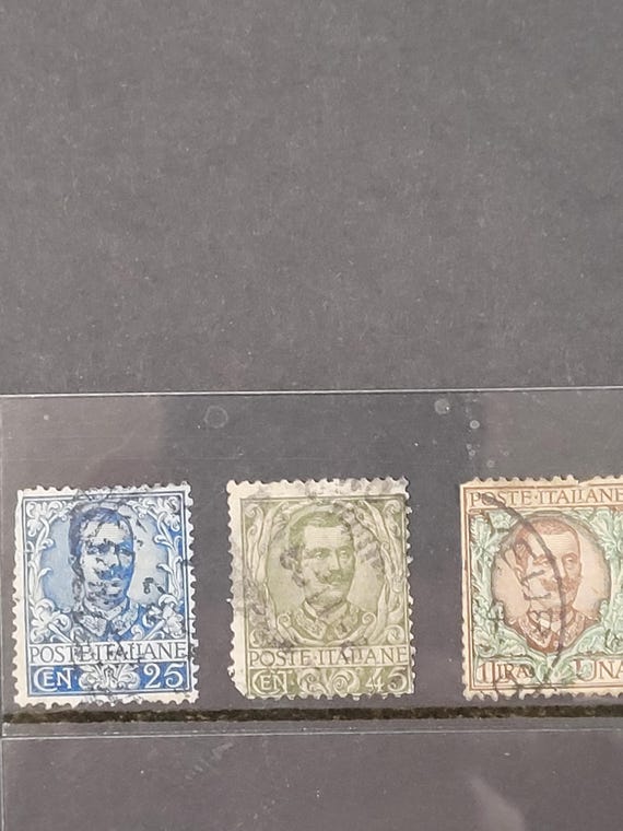 イタリア切手 3 枚、1 リラ、45 センテシミ イタリア切手、1901 年から