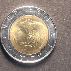 rare 1986 500 lires, bimétallique