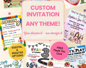 Personalized Birthday Party Invitation: Custom Theme, Digital or Printed