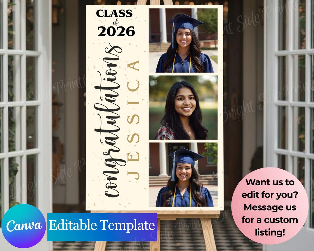 Graduation Photo Both Sign Triple Photo Graduation Welcome Sign Template 20x30 | Editable ...