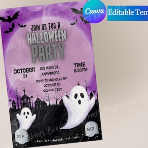Bearbeitbare Halloween Party Einladung: Gruseliges Geist Design (Digital Download, 5 x 7 Zoll Canva Vorlage