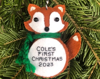 Baby’s First Christmas Fox Ornament, Fox Ornament, Personalized Ornament
