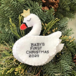 Baby’s First Christmas Ornament, Swan Ornament, Personalized Ornament