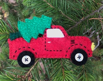 Red Truck Ornament Handstitched