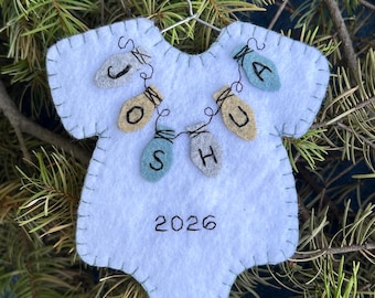 Baby’s First Christmas Ornament, Personalized, Onesie