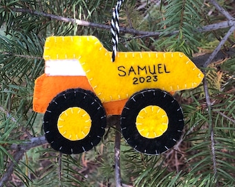 Personalized Dump Truck Ornament, Personalized Baby’s First Christmas Truck Ornament