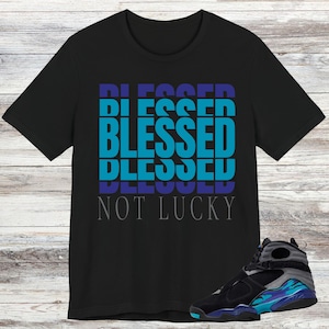 8 Aqua Sneaker Match Shirt, Black Bright Concord Aqua Tone, Jordan 8 Aqua Matching T-shirt