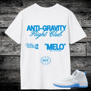 Jordan 12 Melo White University Blue Sneaker Match Shirt, University Blue White, Adult Unisex Melo 12s Tshirts