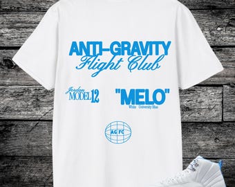 Jordan 12 Melo White University Blue Sneaker Match Shirt, University Blue White, Adult Unisex Melo 12s Tshirts