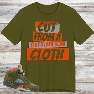 Jordan 5 Olive Sneaker Match T-shirt, Army Olive Solar Orange Grey, AJ 5 Olives Sneaker Shirt,  Sneakerhead