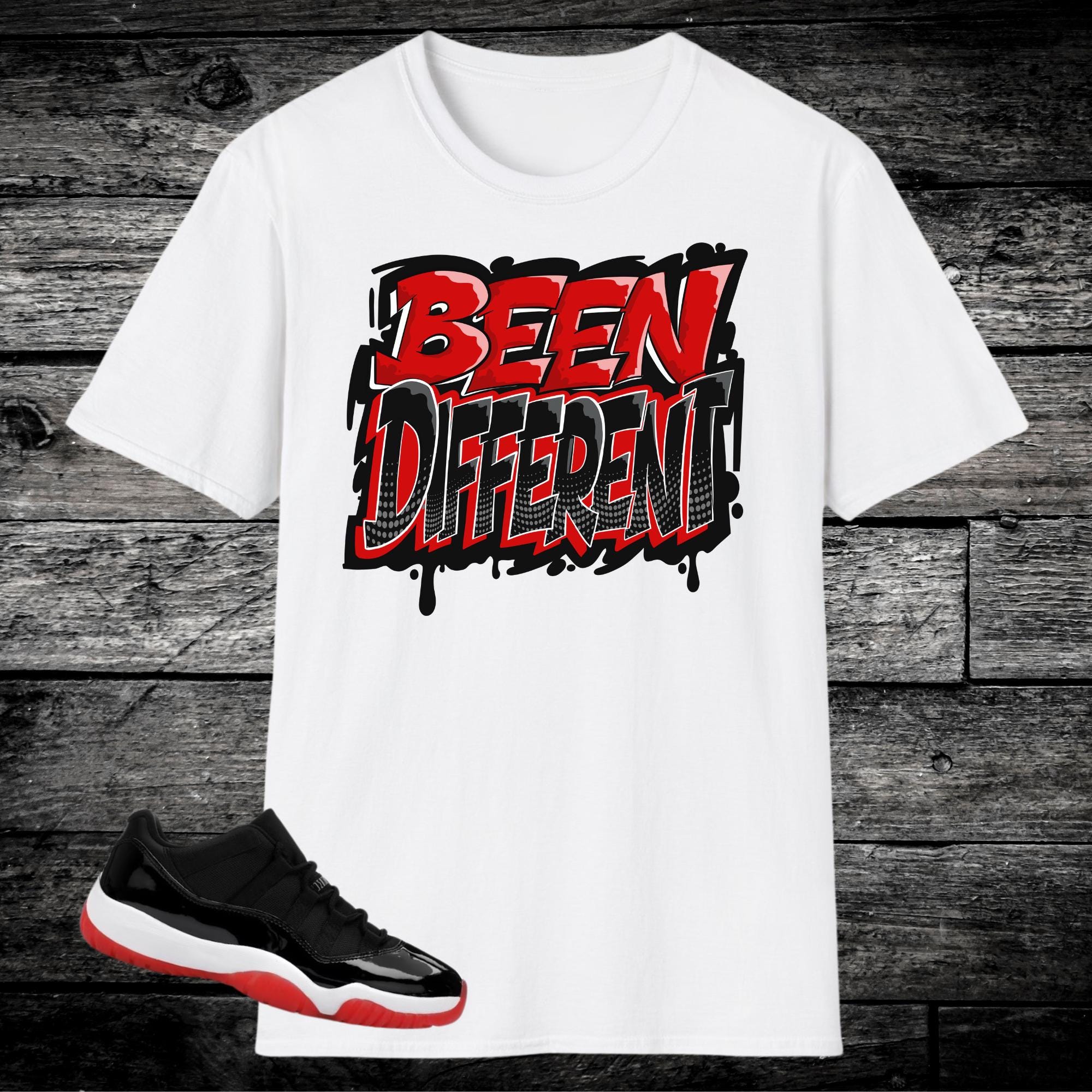 Camiseta Jordan 11 Bred Match, color rojo universitario, negro y blanco, unisex para adultos.