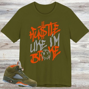 Jordan 5 Olive Sneaker Match Shirt, Army Olive Solar Orange Grey, Unisex Olive 5s Sneaker Match