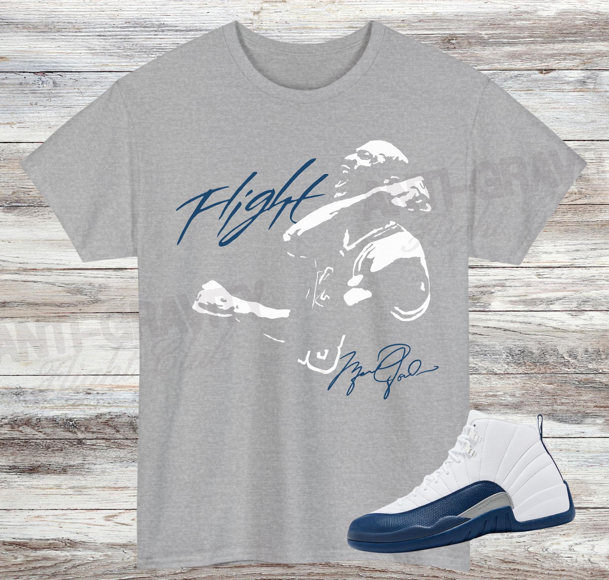 jordan 12 blue and white shirt