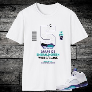 Jordan 5 Grape Sneaker Match Shirts, Grape Ice Emerald Green White Black, Grape 5 Sneaker T-shirt