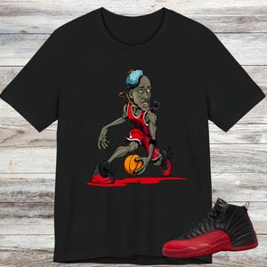 Jordan 12 Flu Game Sneaker Match Shirts, Black Varsity Red, Flu Game 12s Matching T-shirt, Flu Games