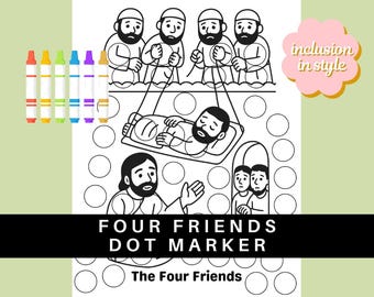 4人の友達のドットマーカー塗り絵 | 子供向け聖書物語の印刷可能