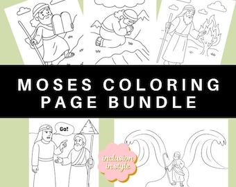 Paquete de páginas para colorear de la historia bíblica de Moisés / 5 hojas de actividades imprimibles sobre el Éxodo