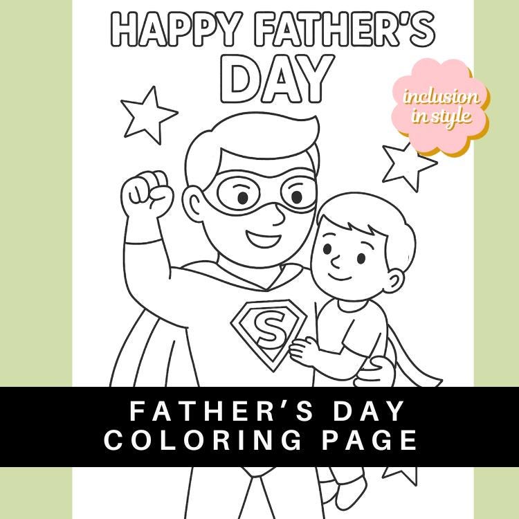 Superhero Dad and Son Coloring Page Father's Day Printable