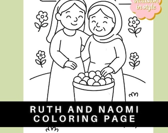 Ruth und Naomi Ausmalbild | Bibelgeschichten Malvorlage | Buch Ruth Craft