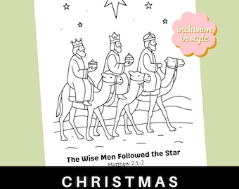 Wise Men Followed the Star Christmas Coloring Page | Three Kings Nativity Scene