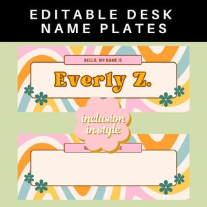 EDITABLE Groovy Retro Student Desk Name Plate I Name Tags