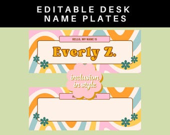 EDYTOWALNA tabliczka znamionowa na biurko Groovy Retro Student I Etykiety z nazwiskami