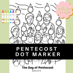 Página para colorear con marcadores de puntos del Día de Pentecostés / Actividad de la historia bíblica de Hechos 2 para niños